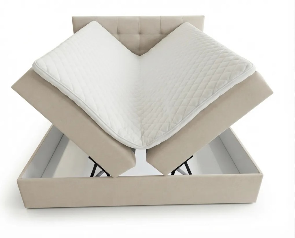 Pat tapițat tip boxspring DIRELIS TRINITY160x200 cm bej Saltea: Saltea cu arcuri Bonell