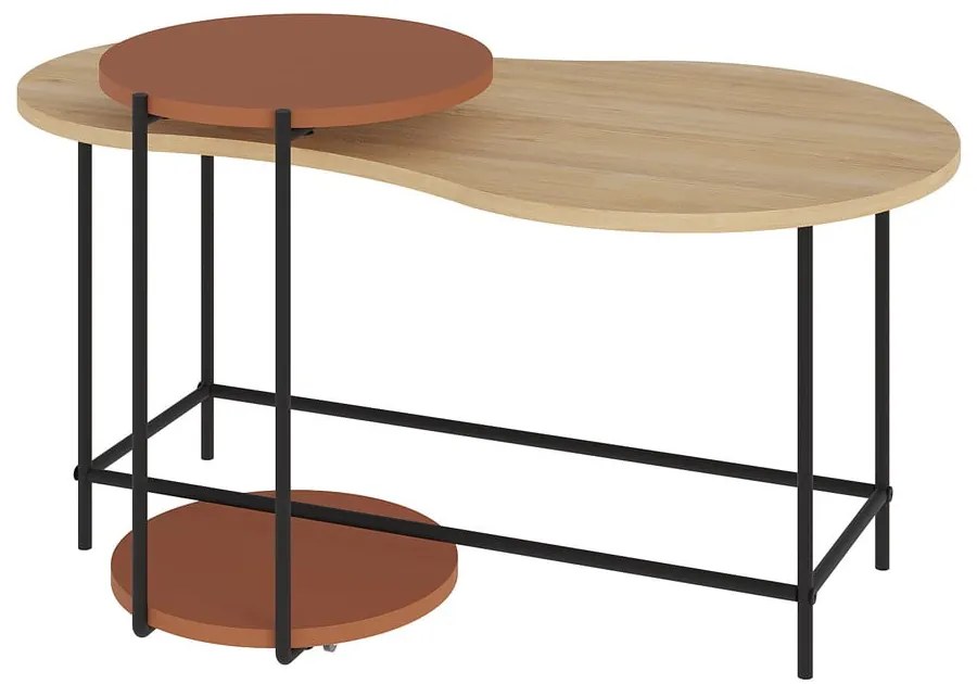 Măsuțe de cafea cărămizii/în culoare naturală 2 buc. cu blat cu aspect de lemn de stejar 65x103 cm Rosie – Marckeric