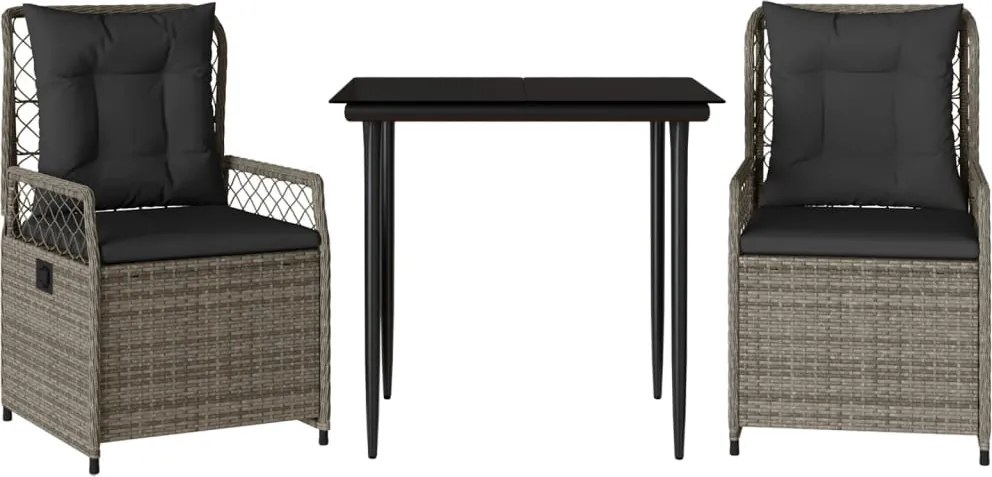 vidaXL Set mobilier de grădină cu perne, 3 piese, gri, poliratan