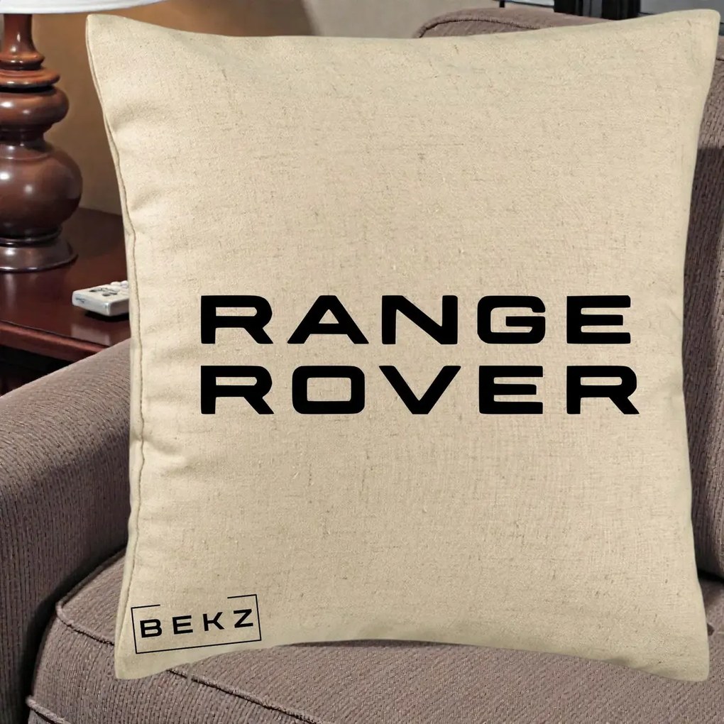 Perna Personalizata cu emblema Range Rover, 40x40 cm, Bej, Husa Detasabila, Perna Inclusa, BEKZ®
