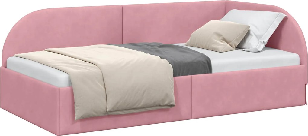 vidaXL Cadru de pat colțar cu headboard Roz 80 cm x 200 cm Catifea