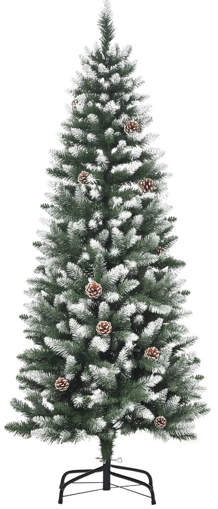HOMCOM Brad de Crăciun Înzăpezit cu 464 crengi și 28 conuri, Brad Artificial cu Bază Detașabilă, Ø69x150 cm, Verde | Aosom Romania