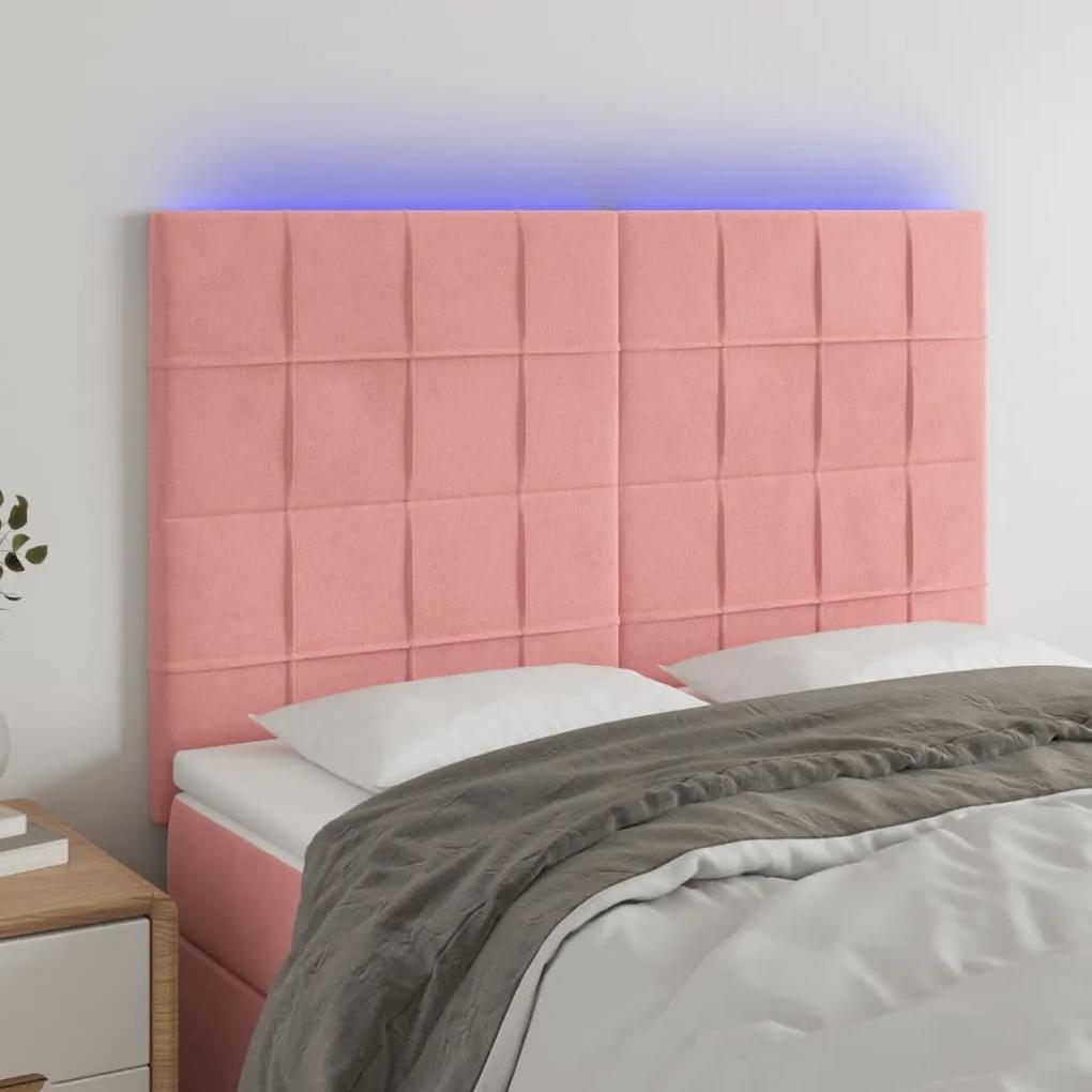 3122477 vidaXL Tăblie de pat cu LED, roz, 144x5x118/128 cm, catifea