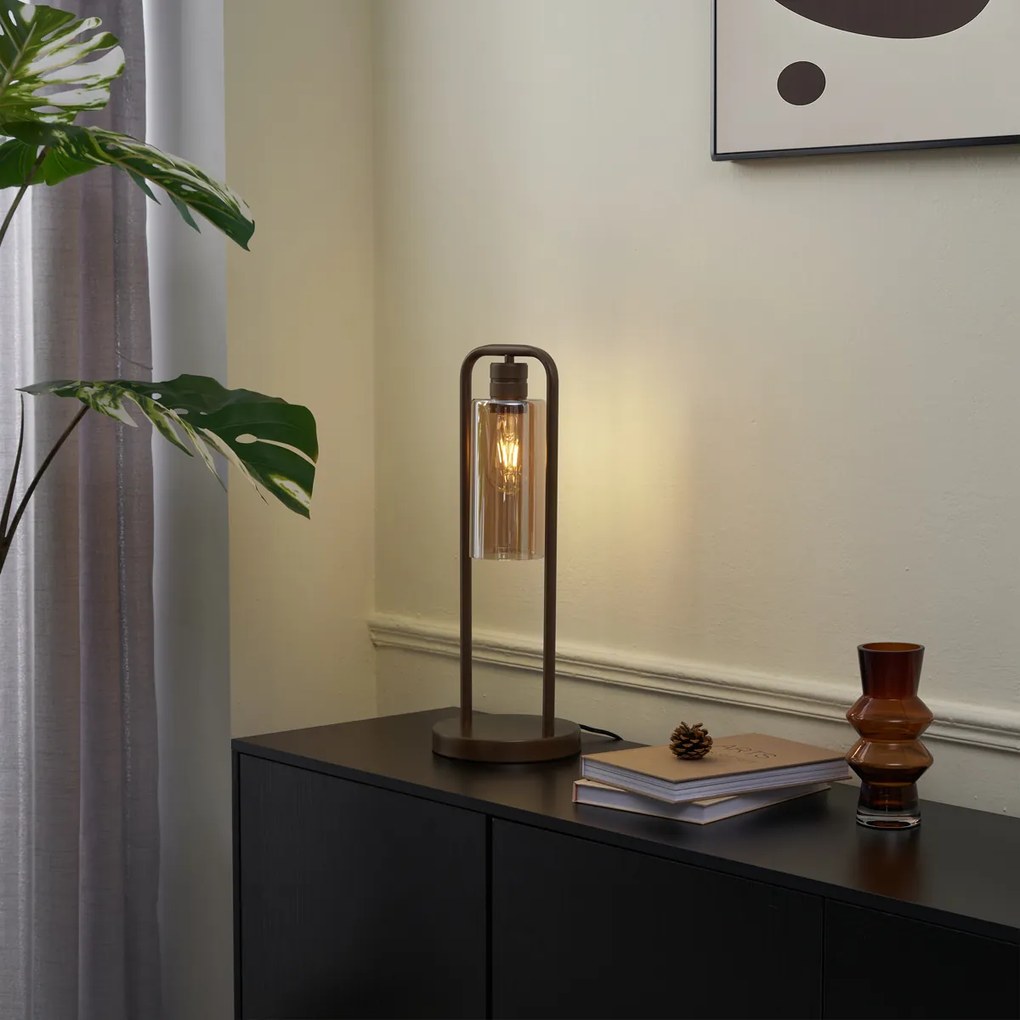 Lampă de masă Hotel Chic bronz închis cu sticlă ambră - Stavelot