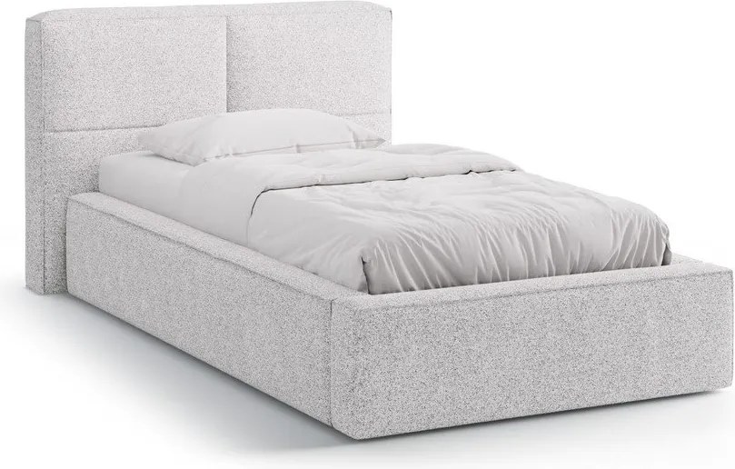 Pat gri deschis tapițat cu spațiu de depozitare cu somieră 90x200 cm Darren – Micadoni