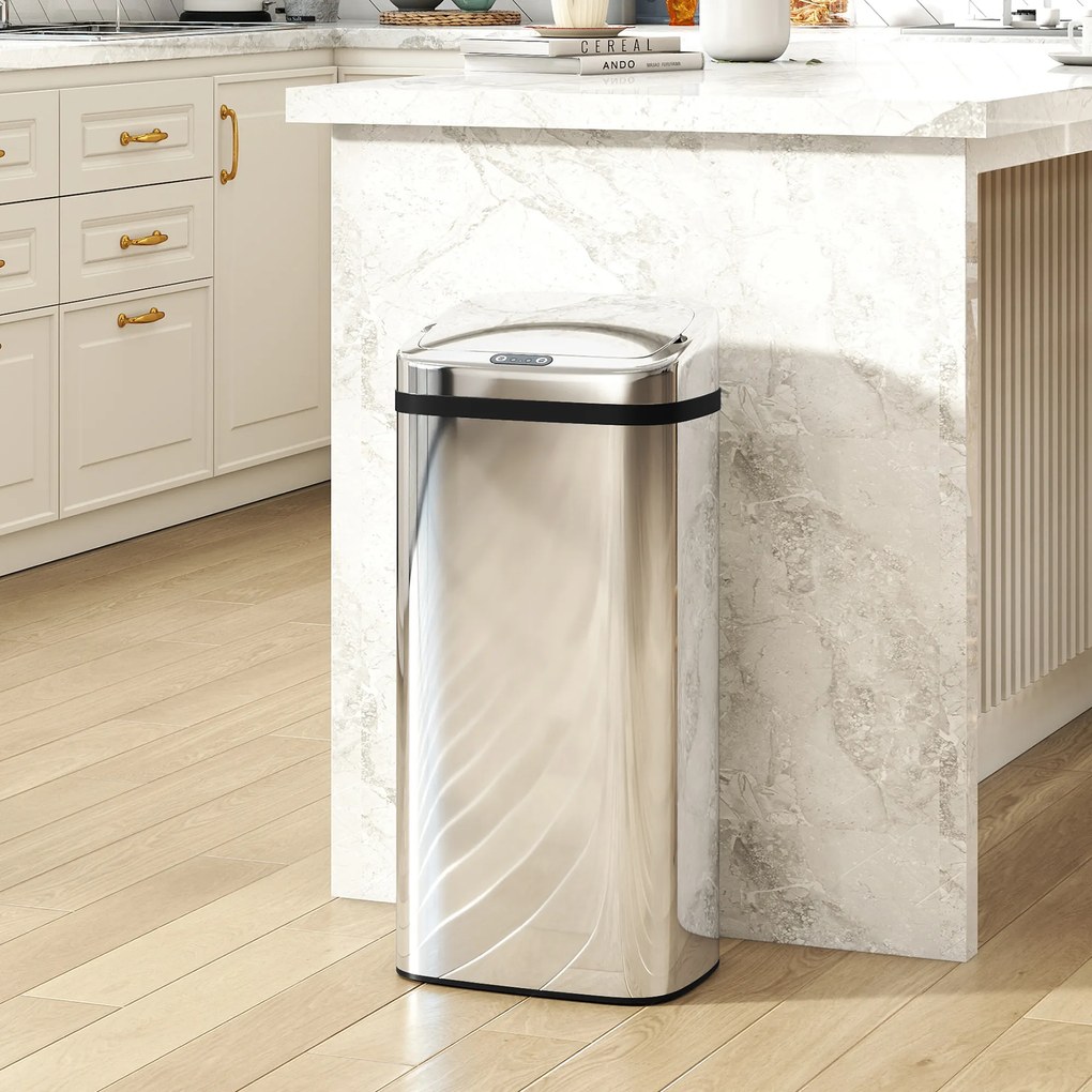 HOMCOM Cos de gunoi cu senzor 50L inox elegant | Aosom Romania