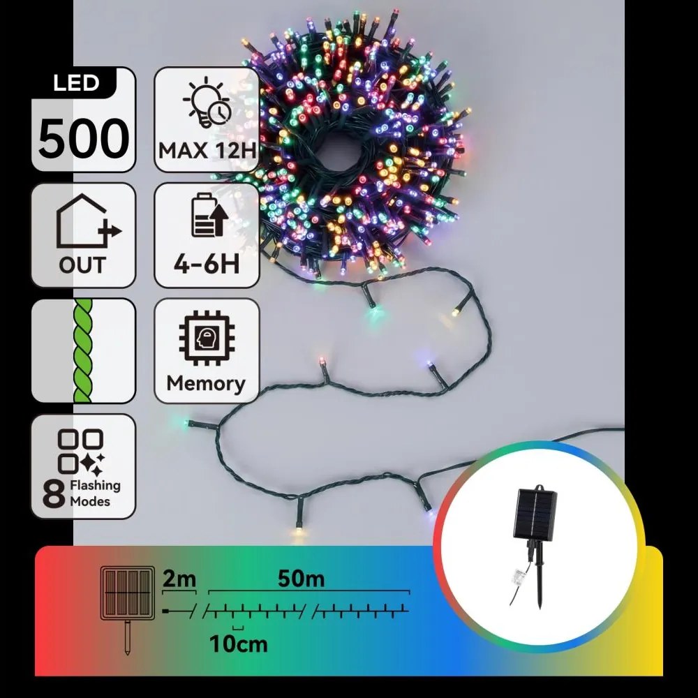 Aigostar - Instalație LED solară pentru Crăciun 500xLED/8 funcții 52m IP65 multicolor 1200 mAh