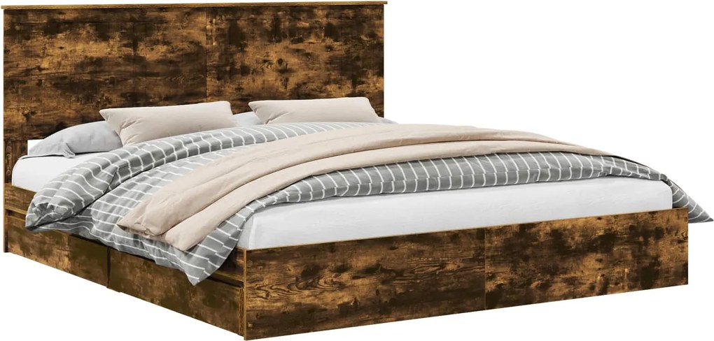 vidaXL Pat cu storage Stejar fumuriu 180 x 200 cm Lemn compozit