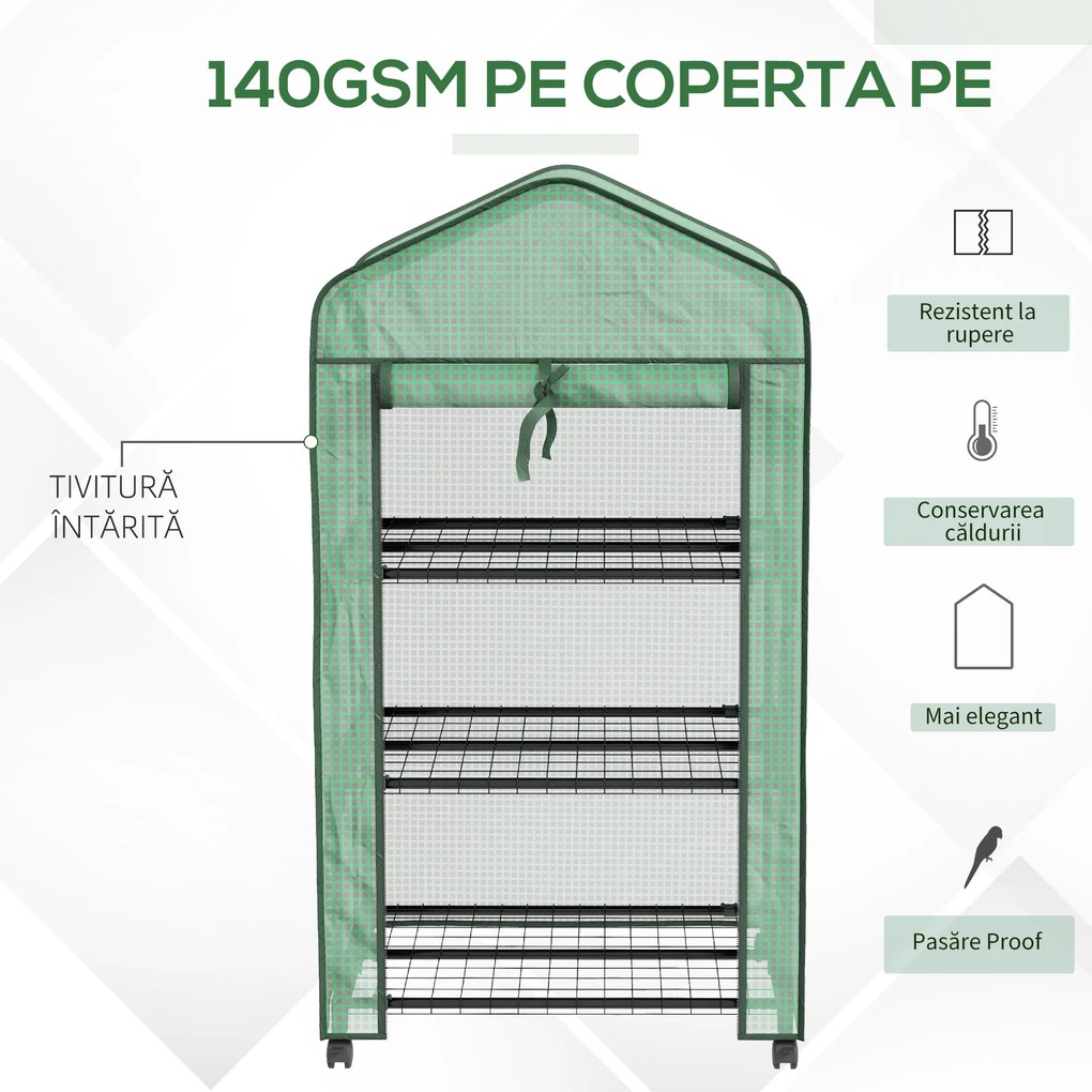 Outsunny Mini sera pe 3 nivele cu acoperis PE intarit si roti, Sera portabila pentru interior si exterior cu usa care poate fi rulata | Aosom Romania