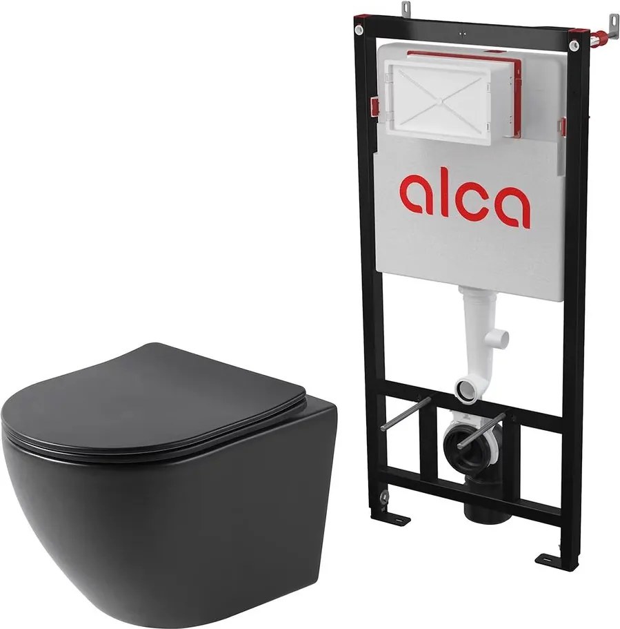 Pachet vas wc negru mat Rune Ivaldi, capac slim softclose si rezervor wc cu cadru incastrat Alcadrain Sadromodul AM101/1120