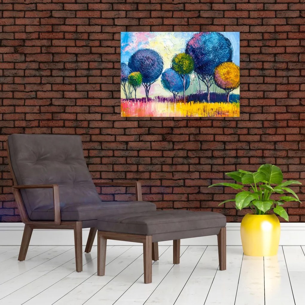 Tablou pe sticlă - Copaci, pictură în ulei (70x50 cm)