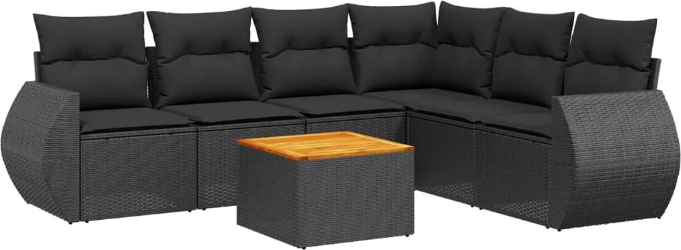 vidaXL Set canapele de grădină cu perne, 7 piese, negru, poliratan