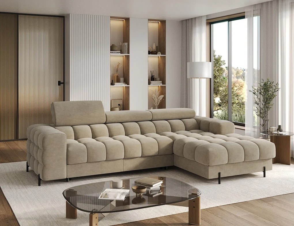 Coltar extensibil dreapta 3 locuri ELTAP, RT-18AU, Felro, 285x181x93 cm, lemn/poliester, bej inchis