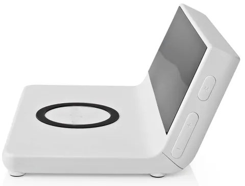 Nedis WCACQ20WT - Ceas cu alarmă, ecran LCD și încărcător wireless 15W/5V alb