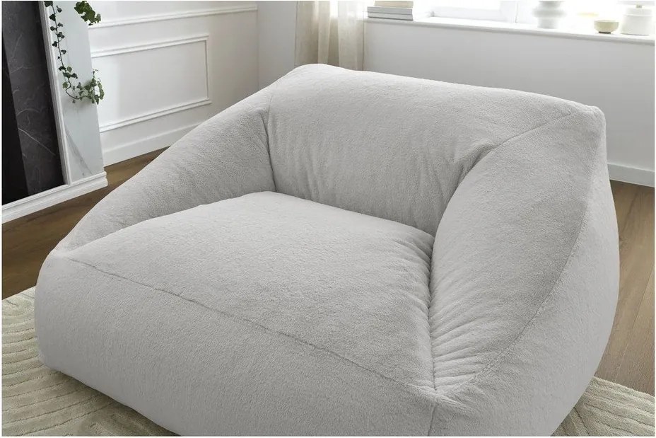 Fotoliu bean bag gri deschis cu tapițerie din blană artificială Lilibet – Bobochic Paris
