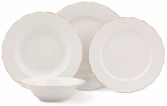 Set de veselă din porțelan, 24 piese, alb/auriu