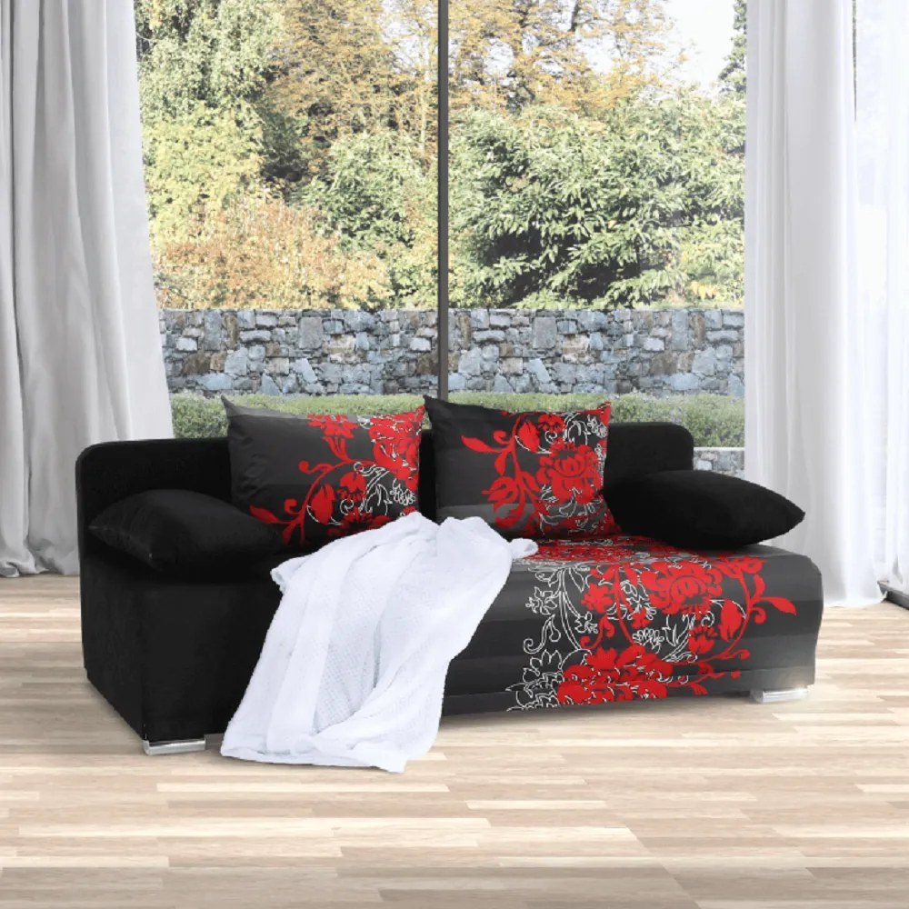 Canapea extensibilă, neagră/cu model, REMI NEW