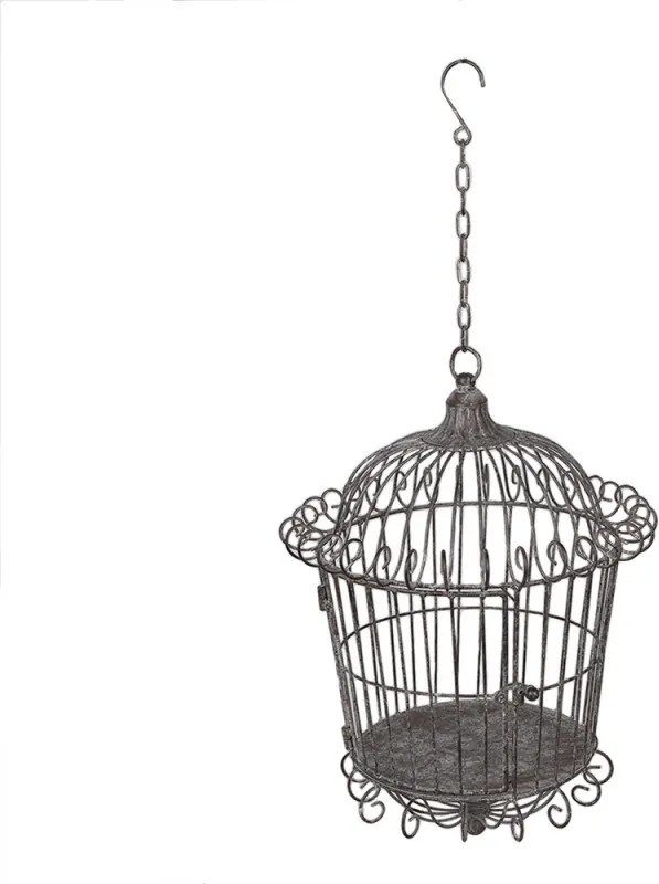 Colivie decorativă suspendată, din metal, finisaj maro antichizat, Ø 36x47 cm
