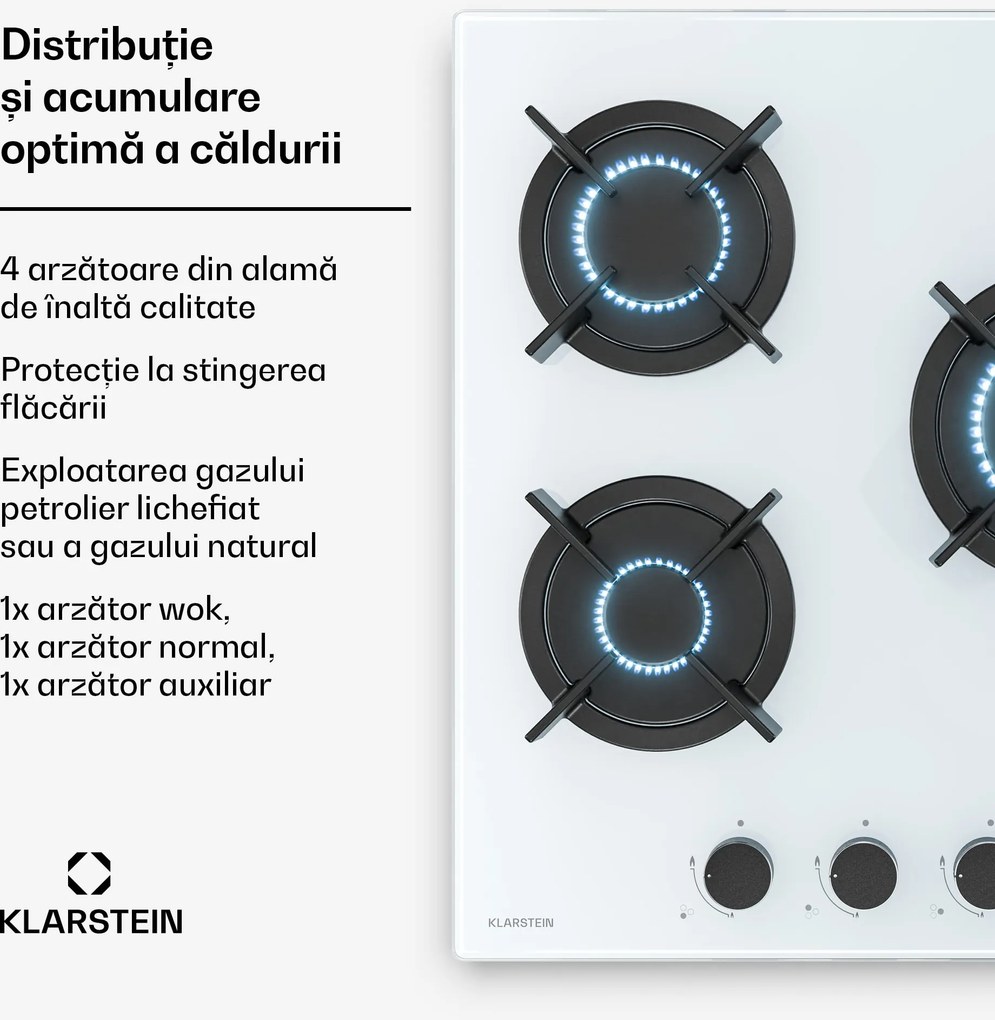 Klarstein Plită pe gaz Goldflame | 3 arzătoare cu aprindere electrică | gaz natural și GPL | 5800 W | 45 cm