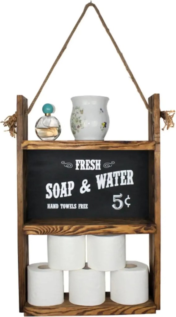 Raft din lemn cu sfoara Rustic Homs, 60 x 40 x 13 cm, maro