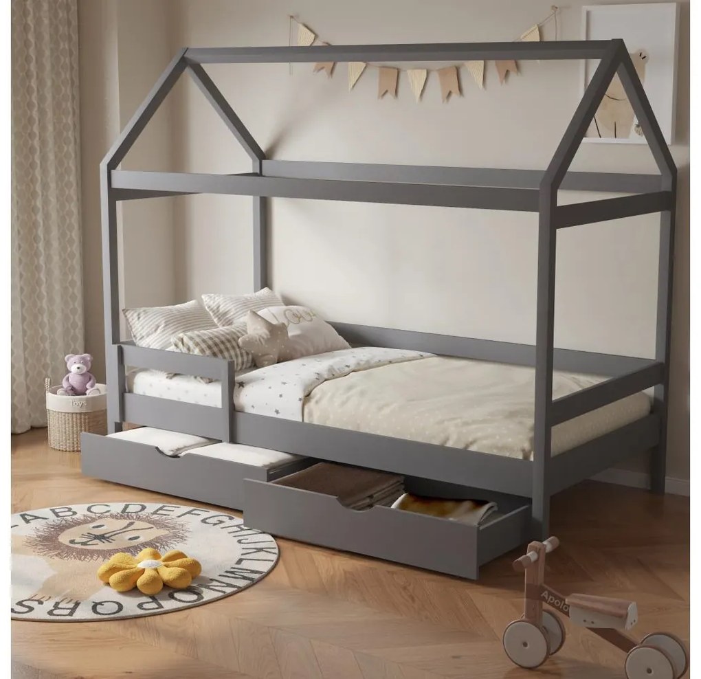 Pat etajat pentru copii 90 cm Nortena (gri) (cu somieră) (cu sp. depozitare). 1116425