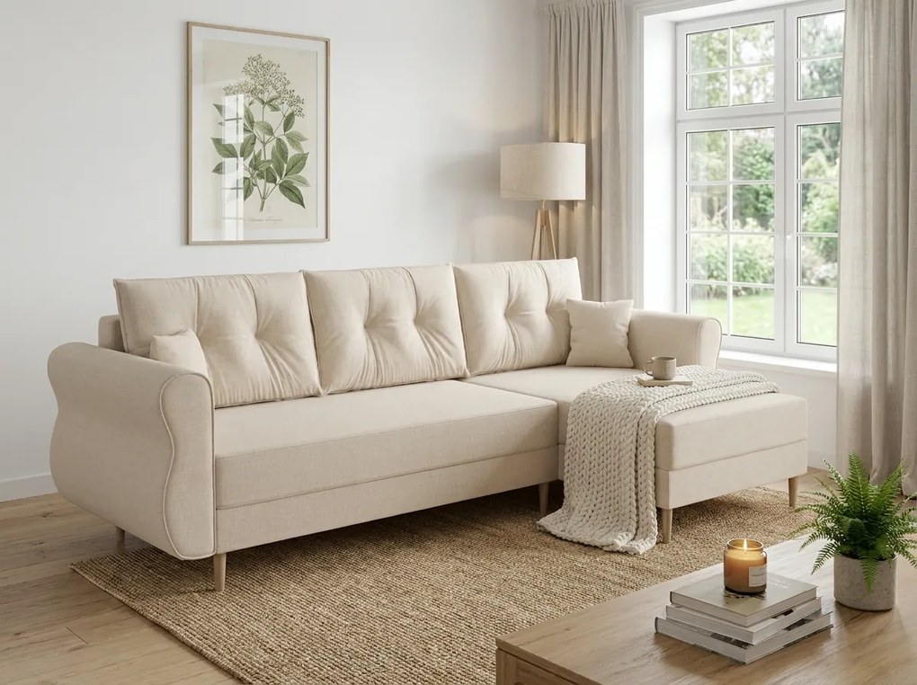 Canapea extensibila de colt SILVIANO, crem, reversibila, 230x140 cm