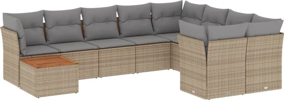 vidaXL Set canapele de grădină, 10 piese, cu perne, bej, poliratan