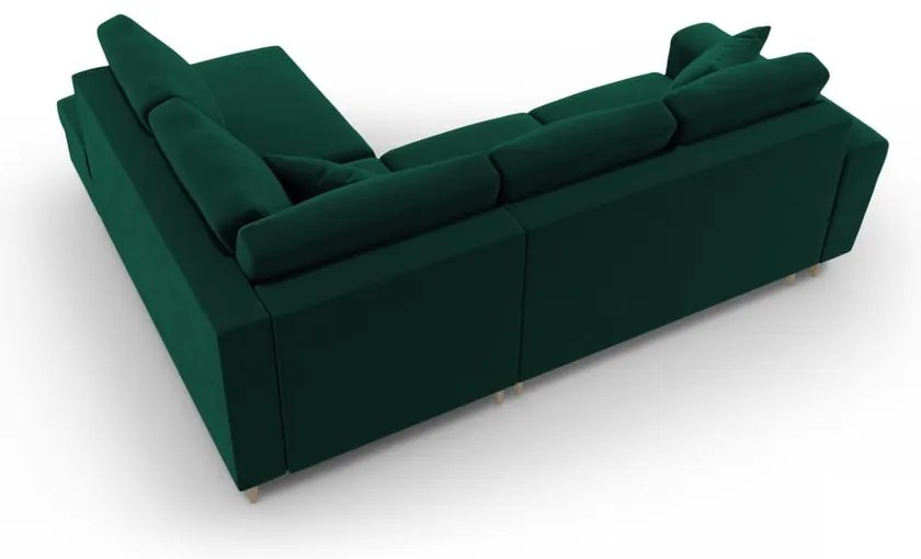 Colțar verde extensibil, cu spațiu de depozitare cu tapițerie din catifea (cu colț pe partea dreaptă-în formă de ”L”) Kyoto – Cosmopolitan Design