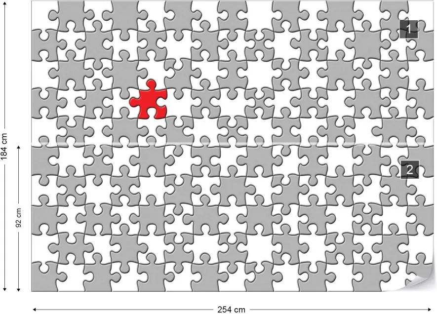 Fototapet GLIX - 3D Jigsaw Puzzle Grey And Red + adeziv GRATUIT Tapet nețesute - 254x184 cm