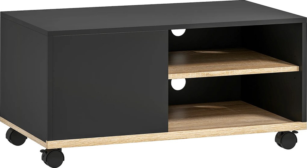 HOMCOM Dulap TV 42" Max cu 2 Rafturi deschise si Usa, Dulap TV Jos din PAL cu Roti, 80x45x39.5 cm, Alb | Aosom Romania