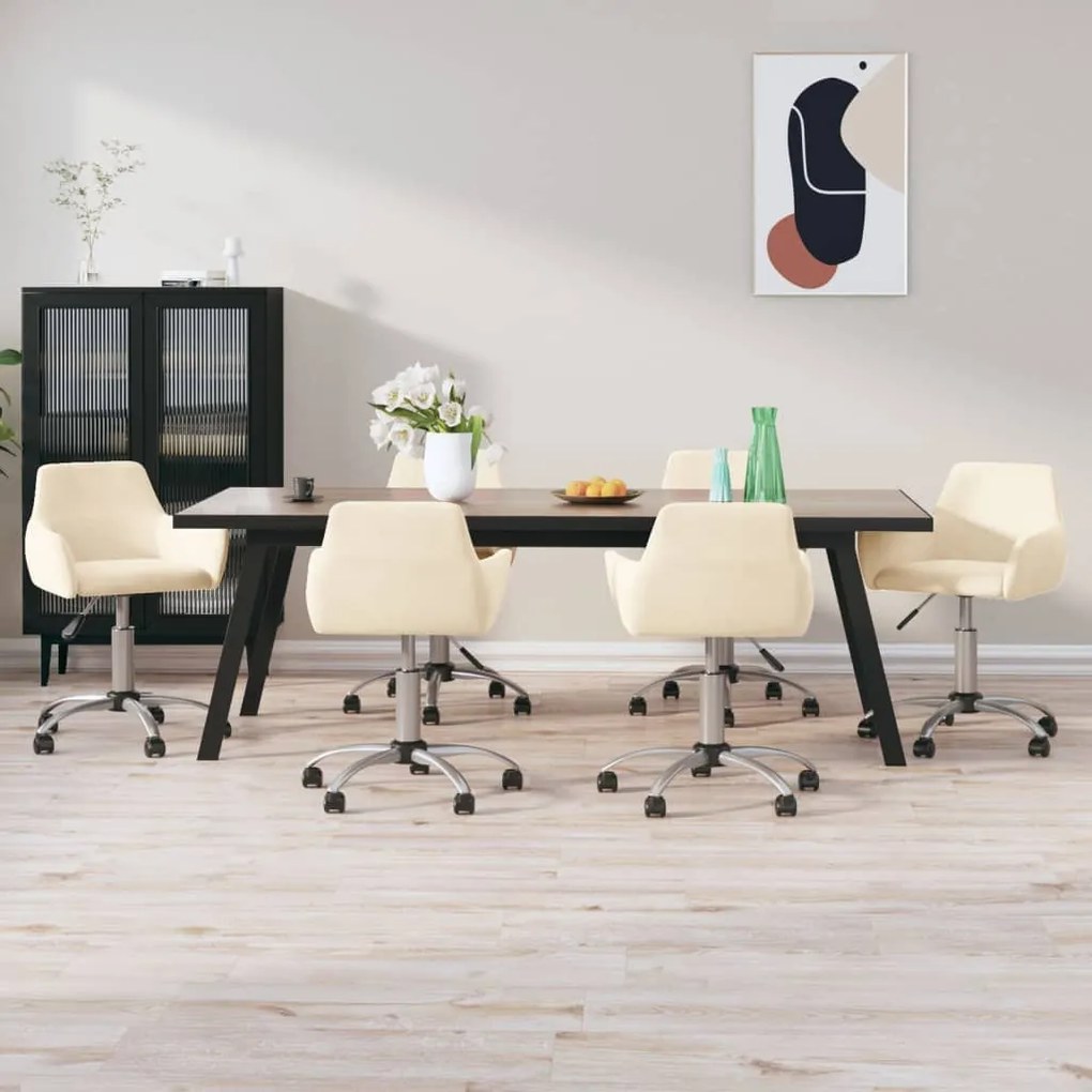 3092696 vidaXL Scaune de sufragerie pivotante 6 buc, crem, catifea