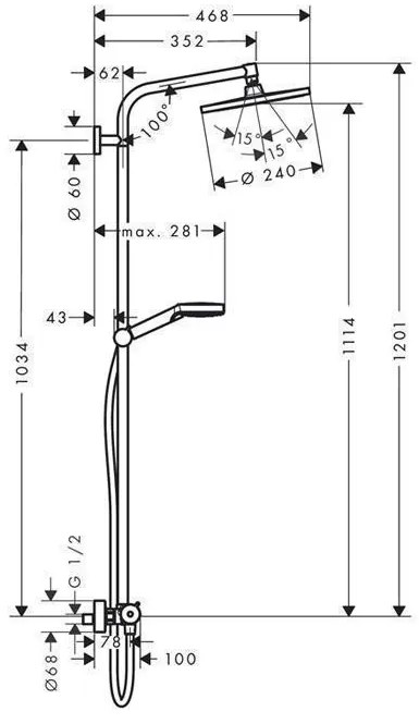 Coloana dus cu baterie si termostat, Hansgrohe, Crometta S240, crom