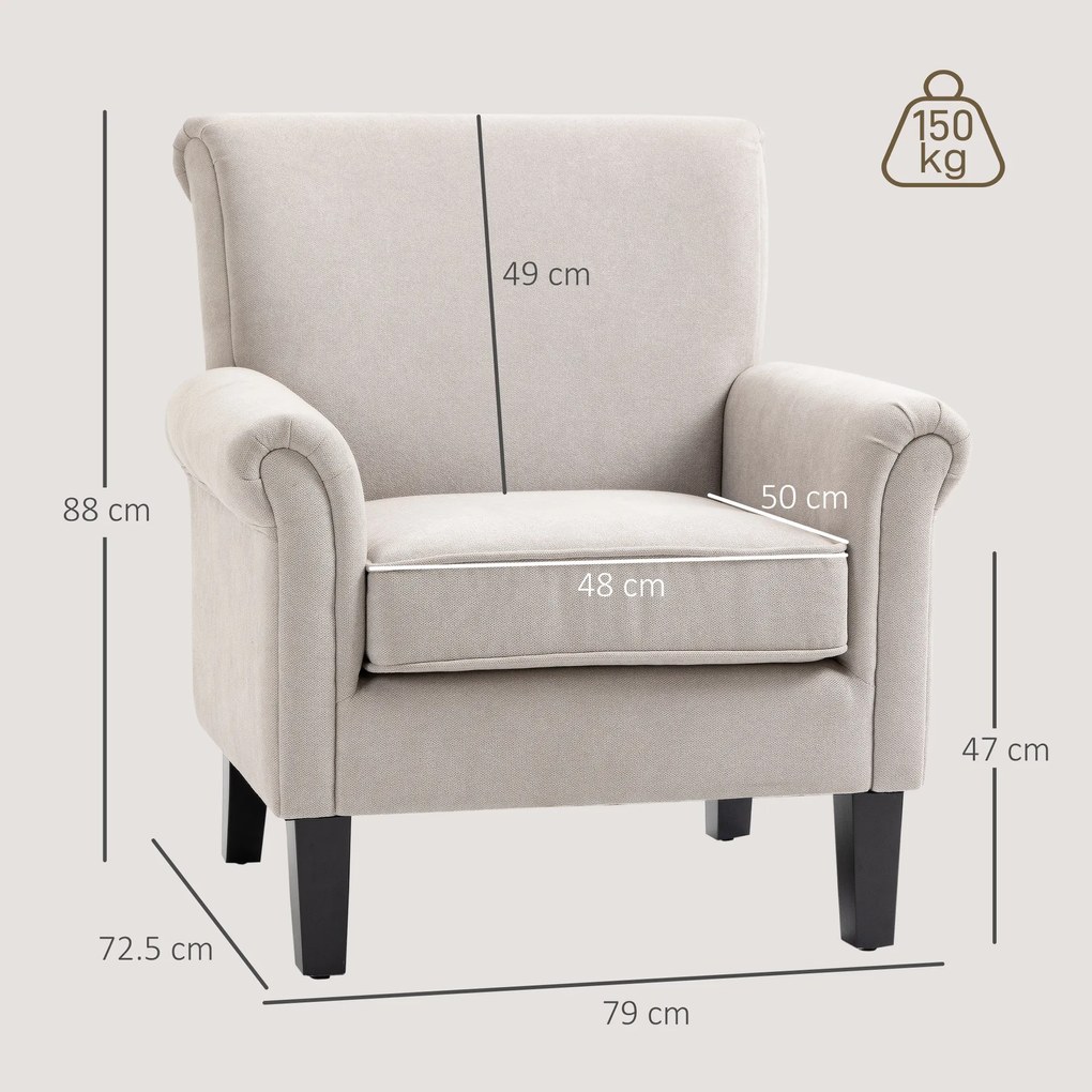 HOMCOM Fotoliu pentru Living, Stil Nordic, Tapițat cu Lemn și Poliester, Ideal pentru Living și Familie, 79x78x87 cm, Gri | Aosom Romania