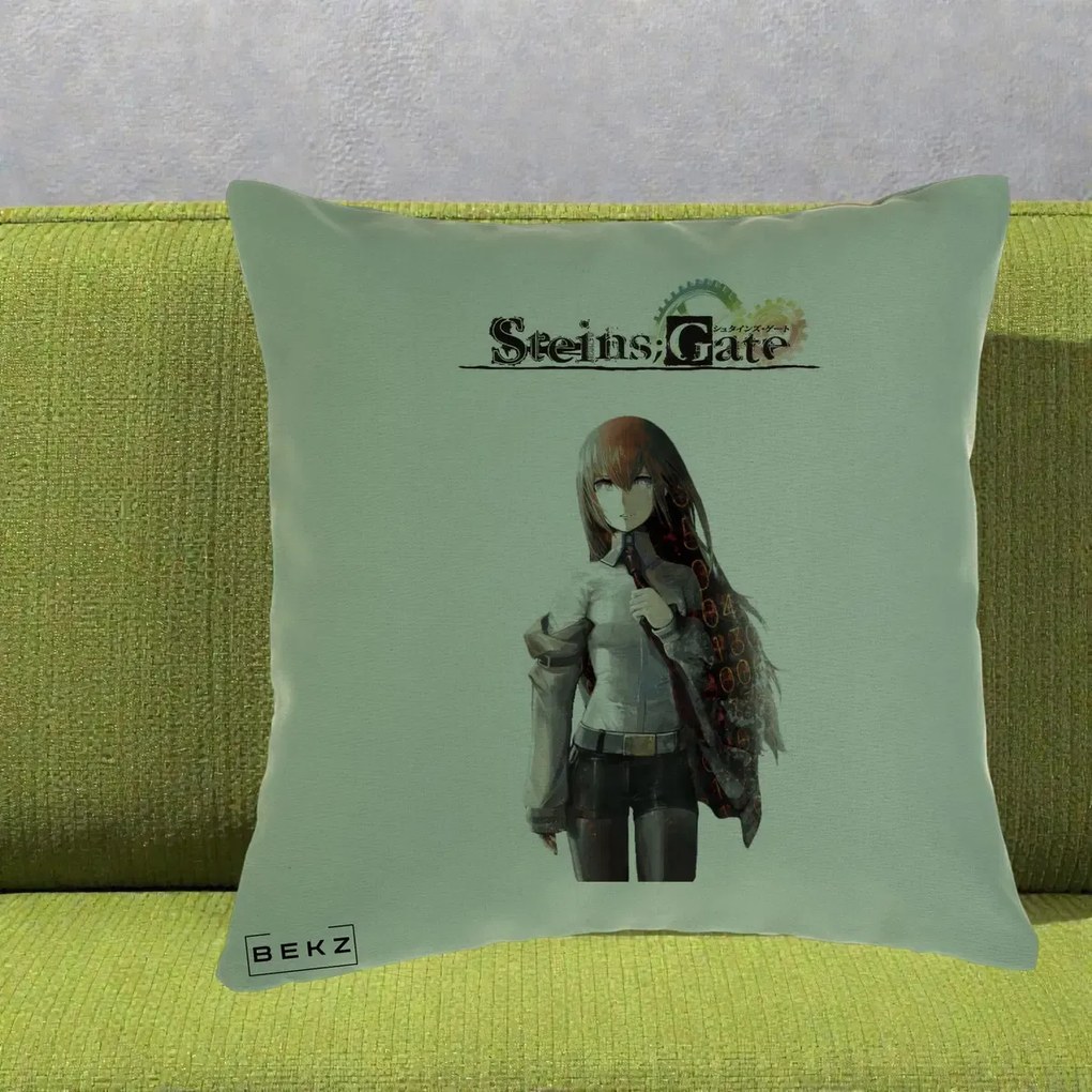 Perna Personalizata Steins Gate Kurisu Makise Anime, 40x40 cm, Verde, Husa Detasabila, Perna Inclusa, BEKZ®
