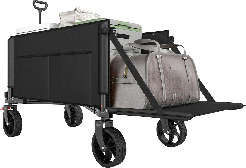 Outsunny Cărucior de grădină pliabil 150 L, cărucior de transport de plajă mâner reglabil buzunare laterale 85 x 50 x 90 cm negru | Aosom Romania