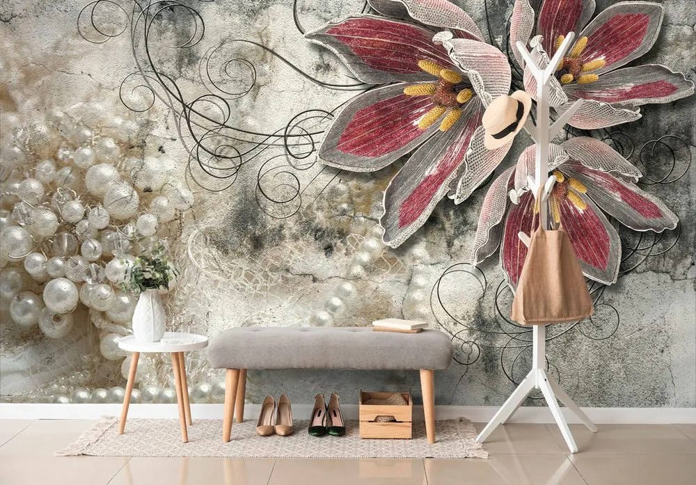 Tapet autoadeziv flori cu perle