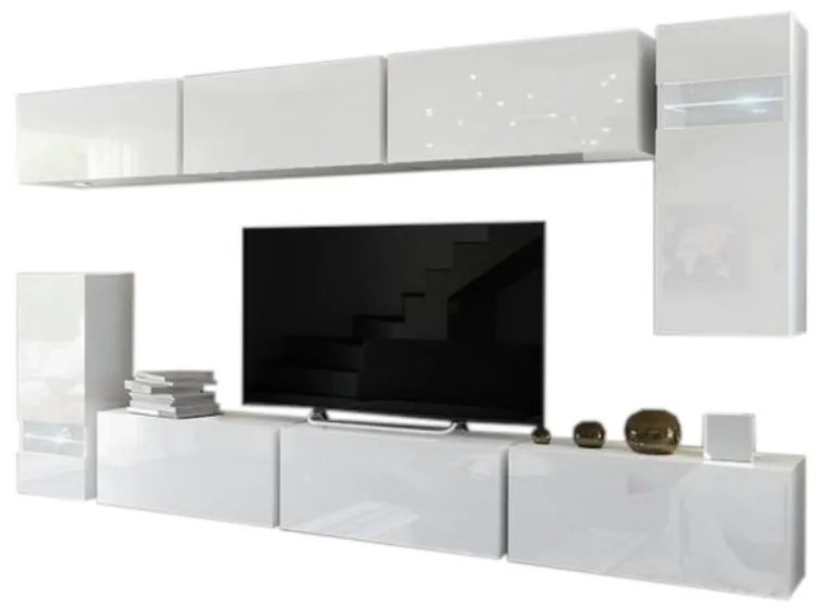 Expedo Mobilă sufragerie ELPASO 3 + LED, alb/alb luciu
