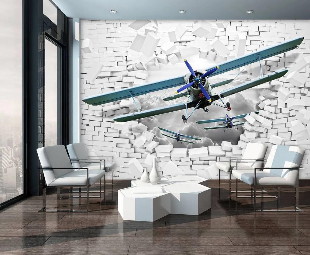 Fototapet - Avionul zboară din perete 3D (254x184 cm), în 8 de alte dimensiuni noi