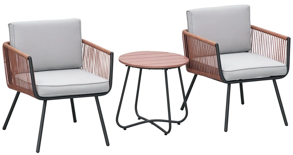 Outsunny Set Mobilier Grădină 3 Piese din Rășină Împletită, 2 Fotolii și Masă, Perne Incluse, Gri/Portocaliu | Aosom Romania