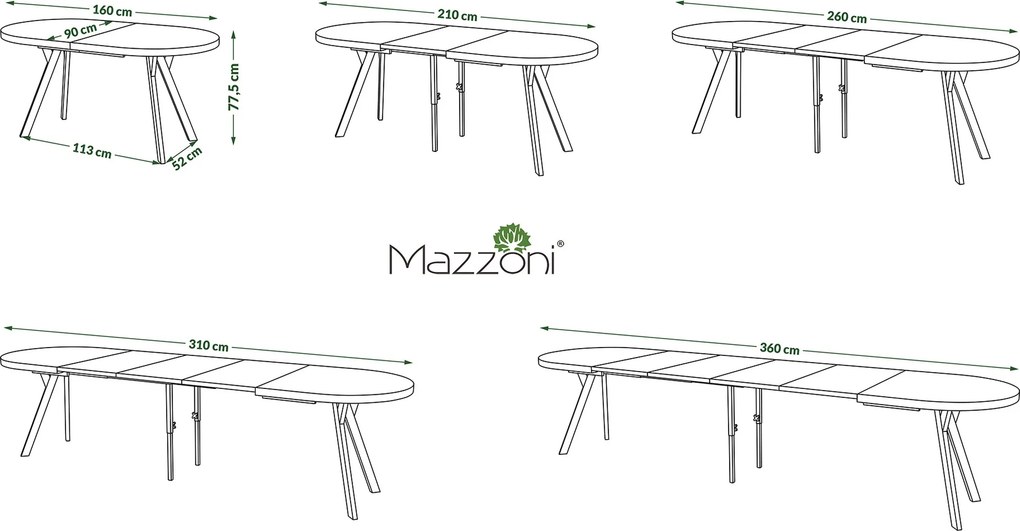 Mazzoni Masă ovală extensibilă EXPANSO Cașmir / picioare negre