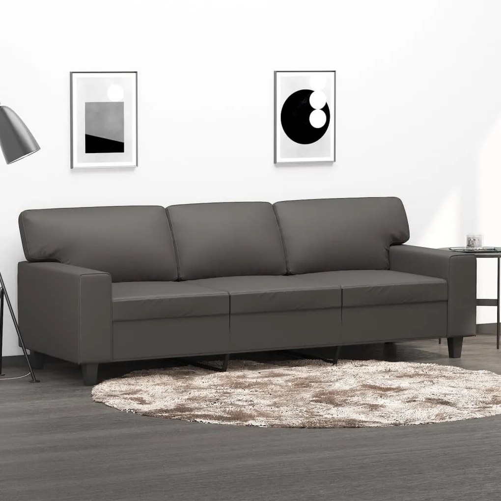 349020 vidaXL Canapea cu 3 locuri, gri, 180 cm, piele ecologică