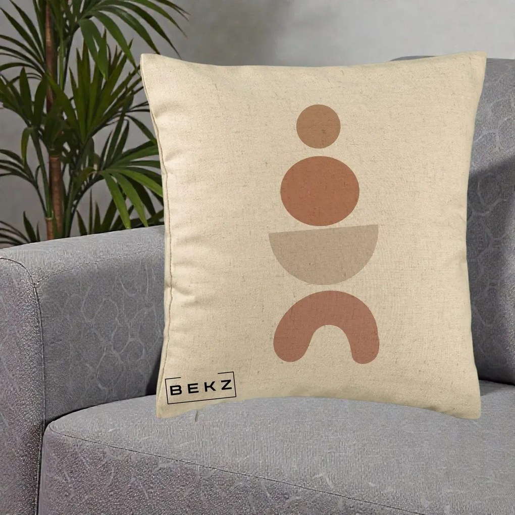 Perna Decorativa Geometric Boho Cercuri si Arc, 40x40 cm, Bej, Husa Detasabila, Perna Inclusa, BEKZ®
