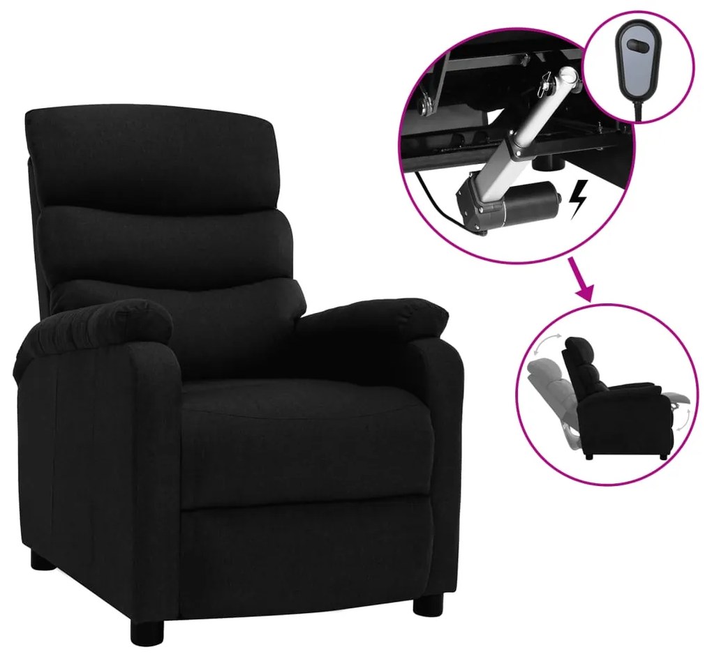 Fotoliu rabatabil electric, negru, material textil