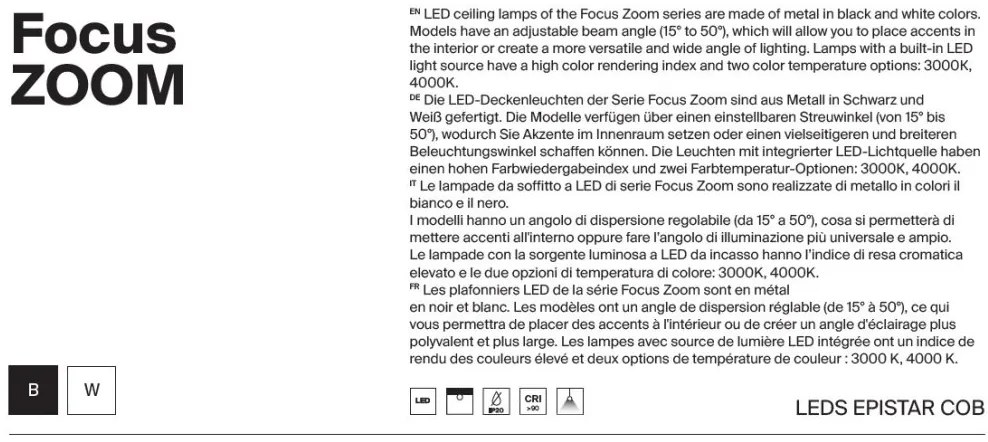 Spot LED aplicat directionabil Focus Zoom 3000K negru