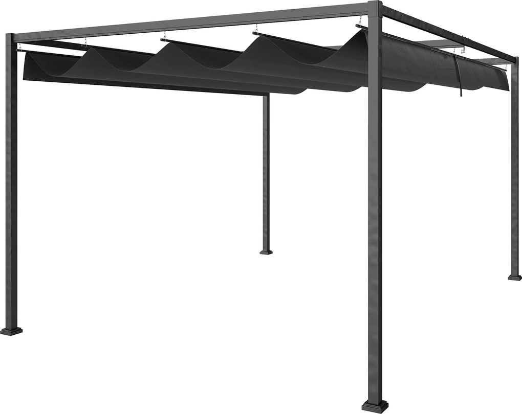 Outsunny Pergolă 3x2 m cu Acoperiș Retractabil, Orificii de Drenaj, Țepușe și Șuruburi, Pergolă de Grădină din Poliester și Metal, pentru Terasă, Curte, Exterior, Negru | Aosom Romania