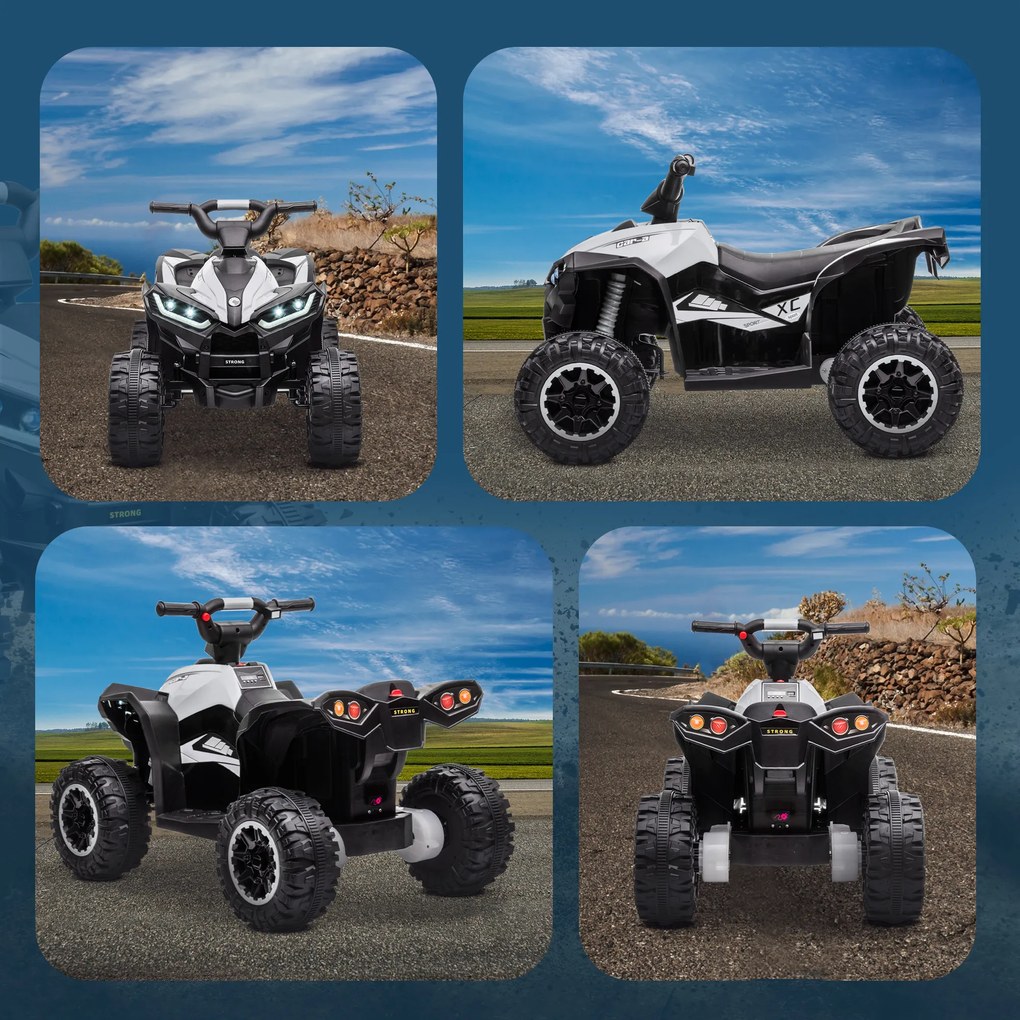 HOMCOM ATV Electric pentru Copii, Motocicletă pentru Copii cu Motor Dublu, 2 Viteze, Roți Late și Faruri LED, 83x53x55.5 cm, Alb | Aosom Romania