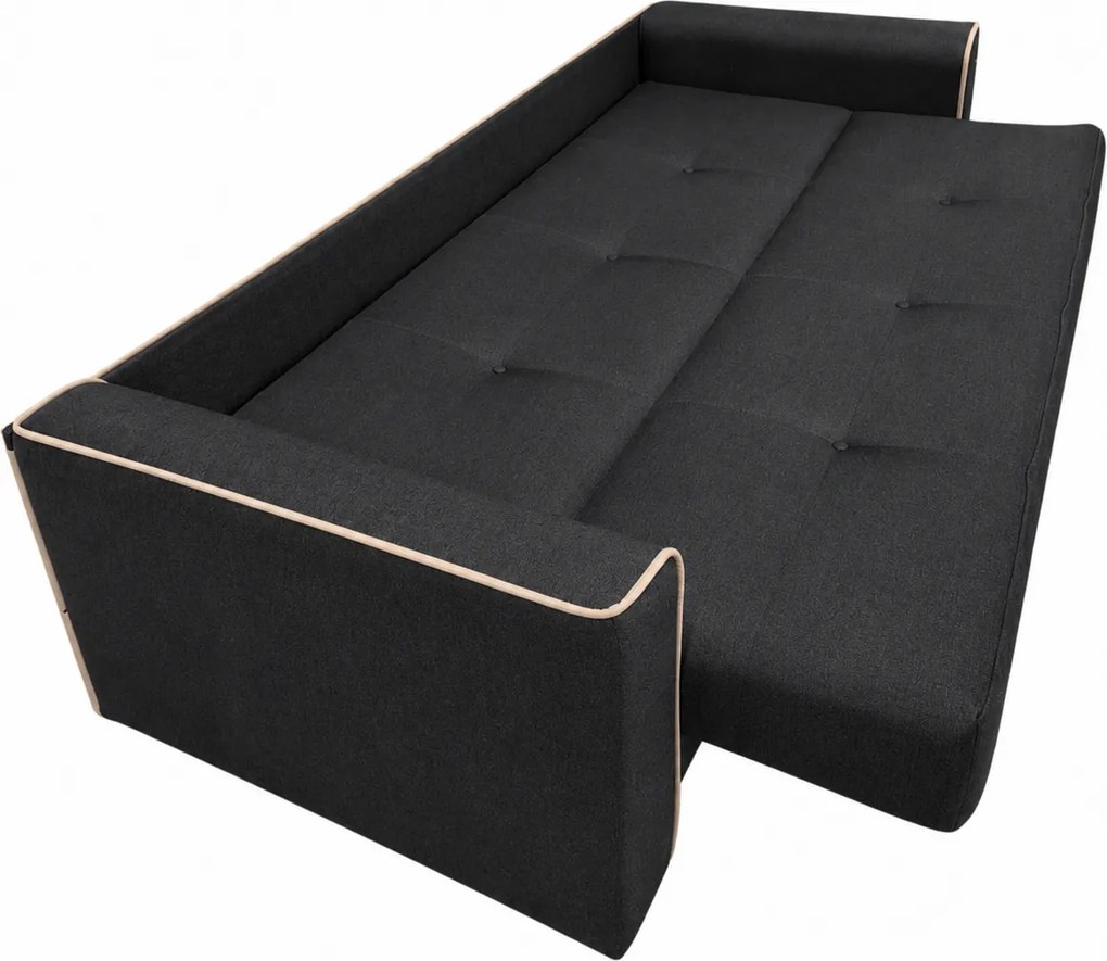 Canapea VERA extensibila, 3 locuri, lada de depozitare, stofa antracit + bej deschis, 225x90x90 Crem + Maro, Stofa