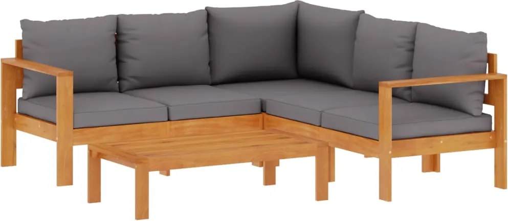 vidaXL Set canapele de grădină cu perne, 4 piese, lemn masiv de acacia