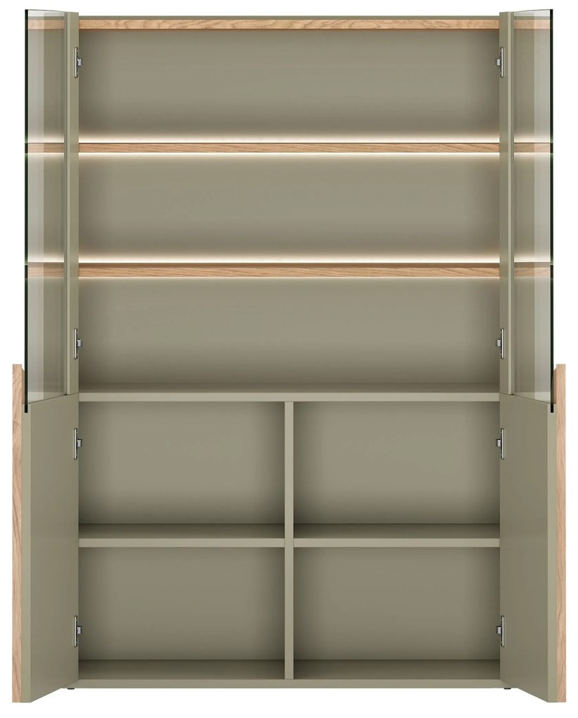 Vitrină Amilio 100 cm cu 2 uși - eucalipt / stejar baltic dune / mânere stejar natural