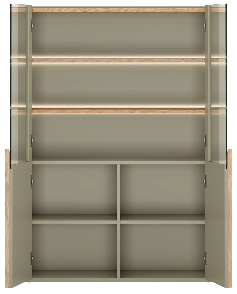 Vitrină Amilio 100 cm - eucalipt / stejar baltic dune / mânere stejar natural